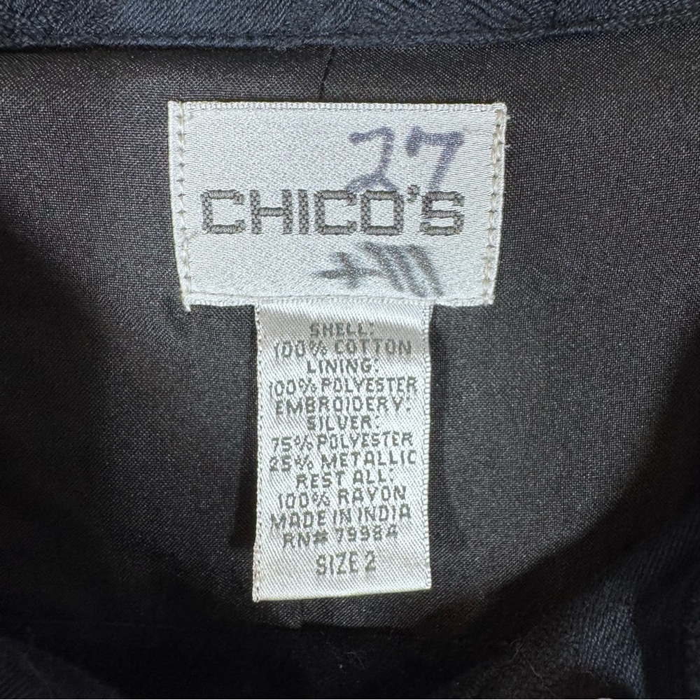 Chico's Artsy Embroidered Jacket Colorful Floral Beaded Studs Black Long Medium - Picture 3 of 6